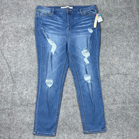 Tinseltown Jeans Womens 20W‎ Plus Blue Distressed Skinny Stretch Denim Pants NEW - Picture 1 of 13
